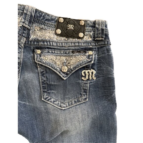 Miss Me Y2K Jeans Bling Rhinestone Back Flap Bootcut MED Wash JE5731E4R Size 31 - Picture 9 of 16